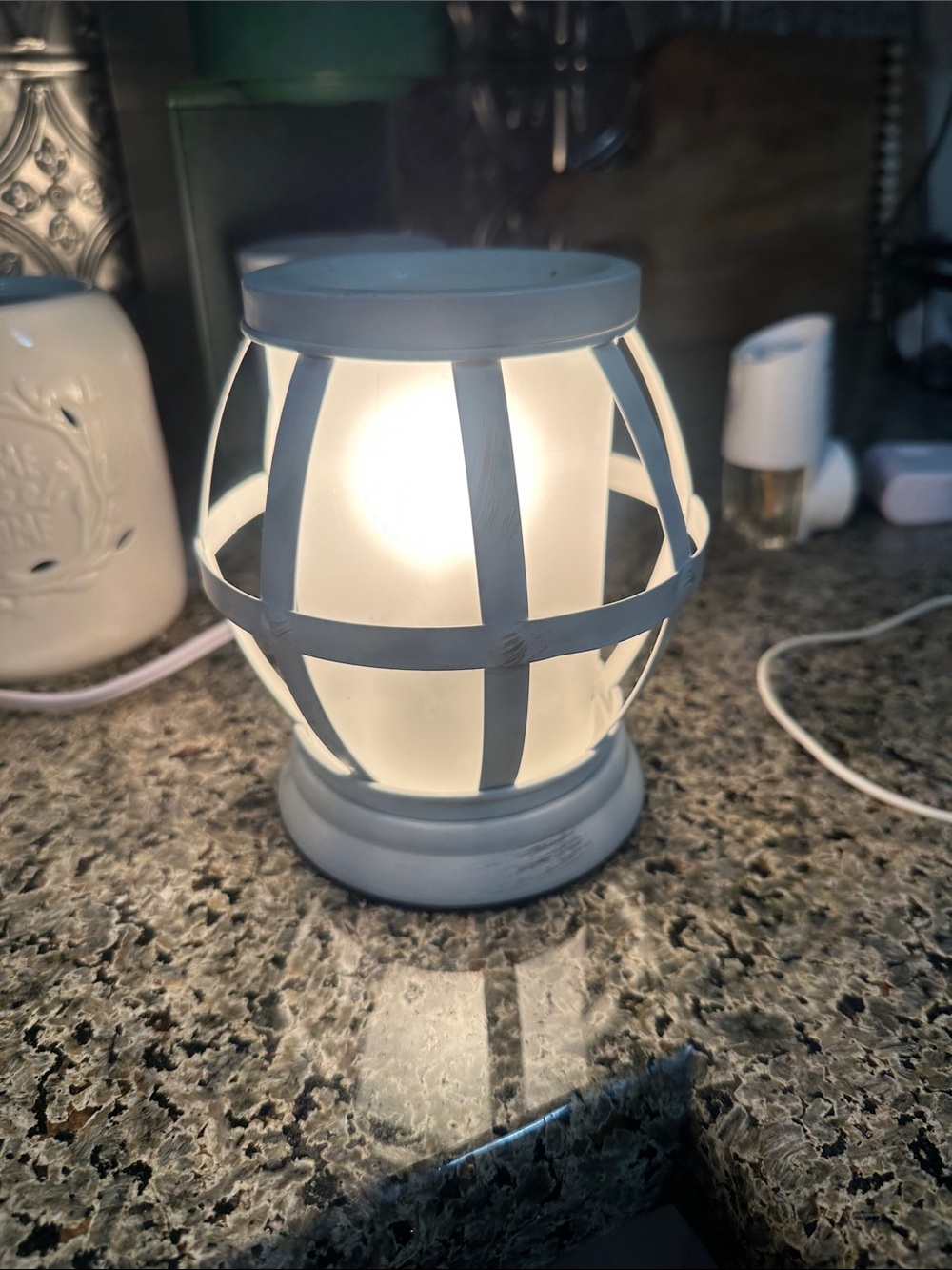 White Frosted Globe Lantern Table Lamp wax warmer